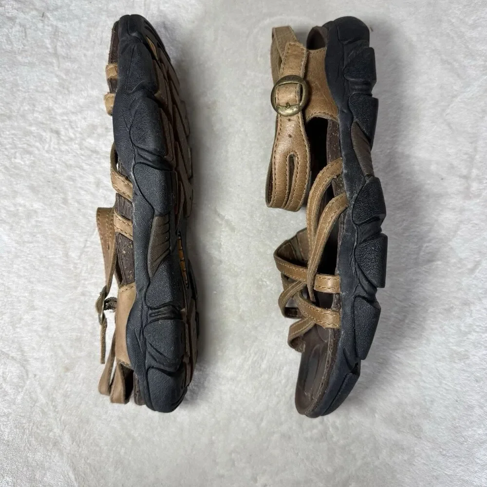 KEEN Women Leather Strappy Sandals Brown/Tan Buckle Adjustable US 8.5 EU 39